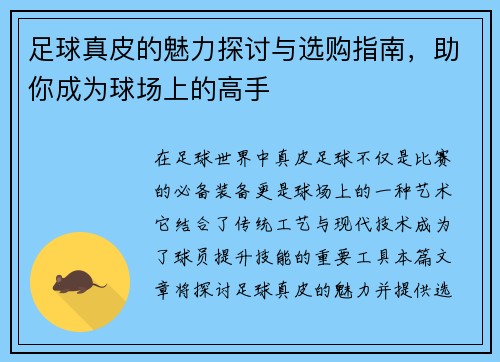 足球真皮的魅力探讨与选购指南，助你成为球场上的高手